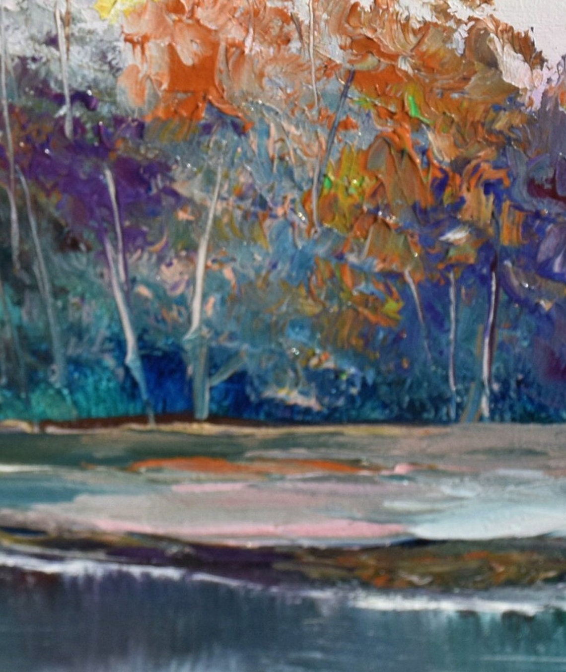 Autumn River With Boat And Red Fall Trees Landscape Art Poster - Image 2