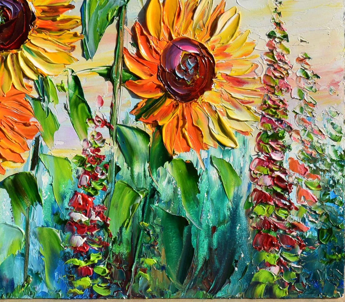 Sunflower Painting Landscape Painting Sunflower Art Purple Wildflowers Art Meadow Flowers Art Yellow Flower Art Flower Oil Painting Floral - Image 3