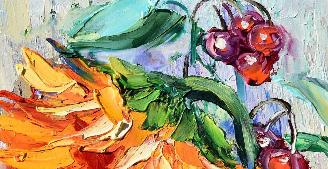 Sunflowers Painting Small Wall Art Impasto Oil Painting Sunflowers Art Palette Knife Art Wildflowers Oil Art Floral Oil Painting Yellow - Image 4