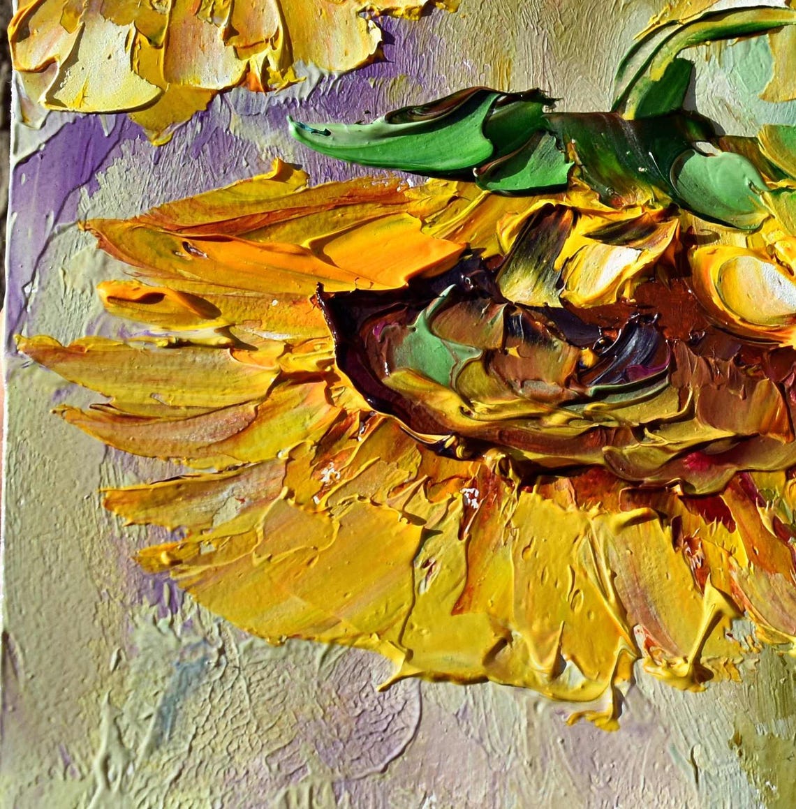 Sunflowers Painting Impasto Painting Yellow Flower Art Floral Artwork Oil Art Colorful Painting Small Oil Painting Textured Wall Art Wild - Image 4