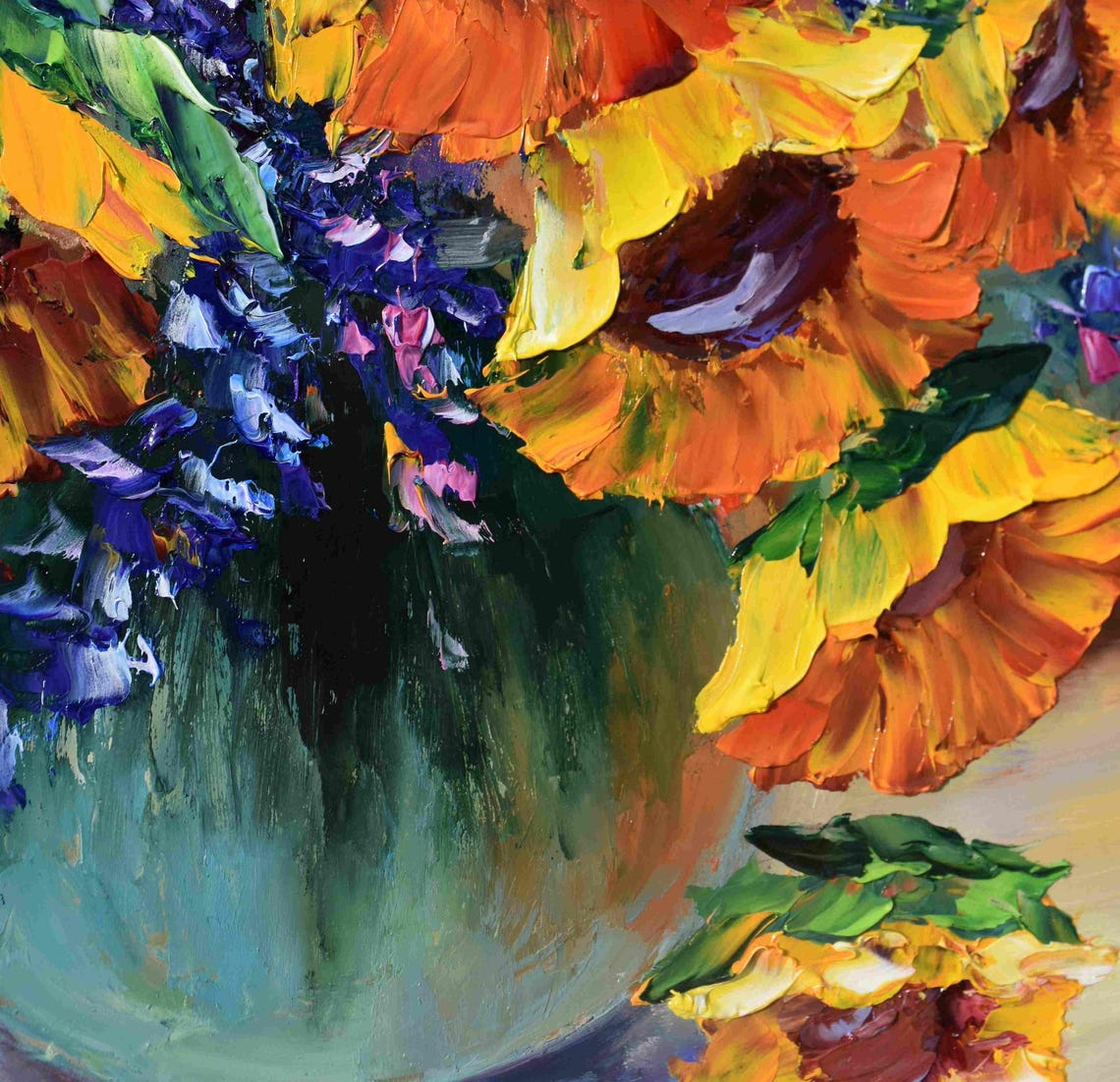 Sunflower Wall Art Sunflowers Painting Sunflowers Art Painting In Oil Orange Flower Art Still Life Painting Impasto Oil Painting Palette - Image 2