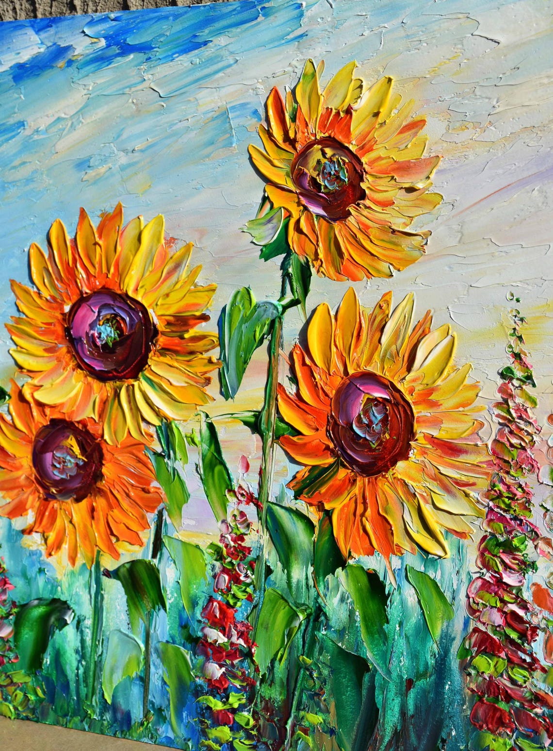 Sunflower Painting Landscape Painting Sunflower Art Purple Wildflowers Art Meadow Flowers Art Yellow Flower Art Flower Oil Painting Floral - Image 2