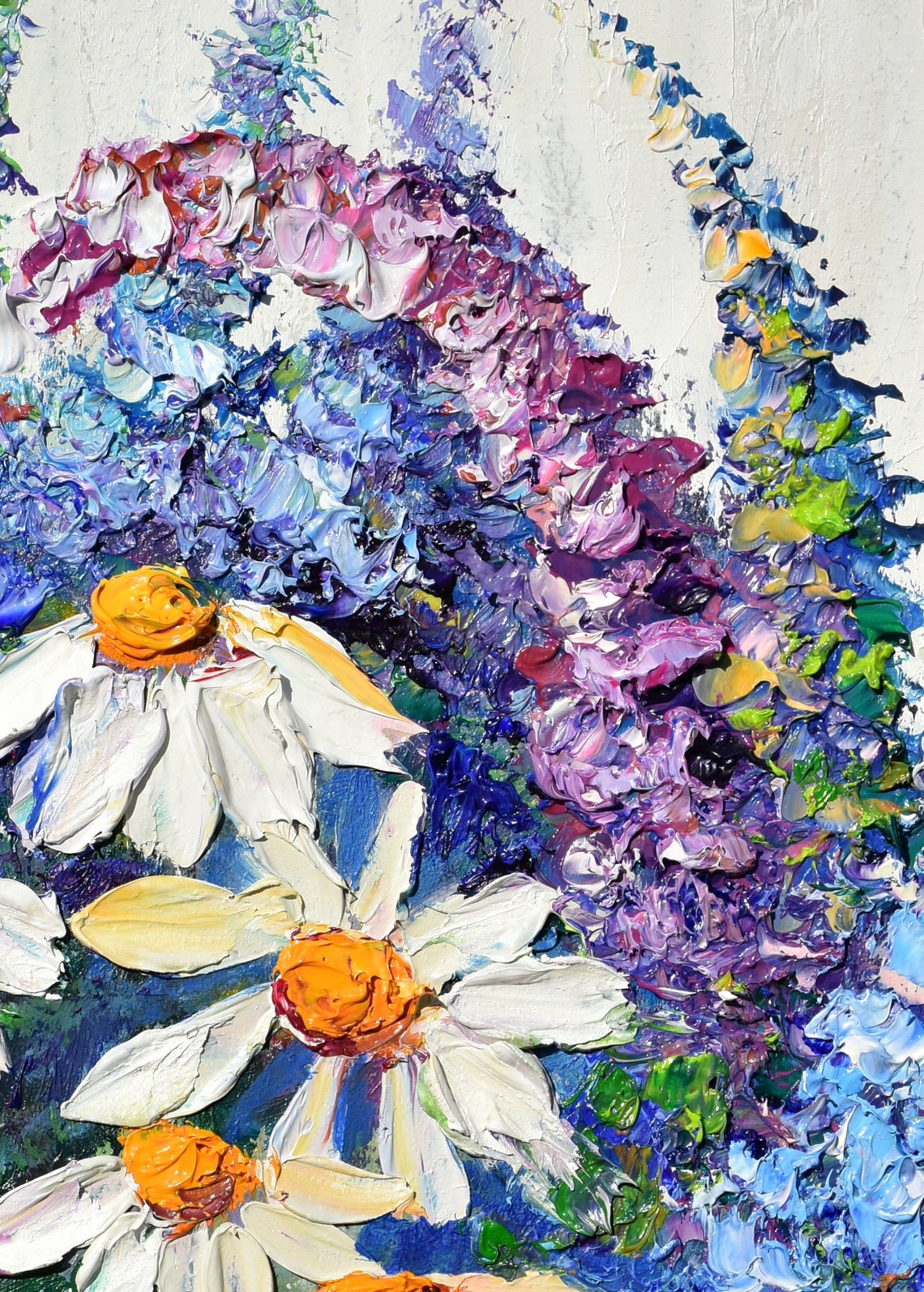 Wildflowers Art White Flower Art Flower Meadow Art Textured Flower Floral Oil Painting Summer Landscape Daisy Wall Art Impasto Painting Mini - Image 3