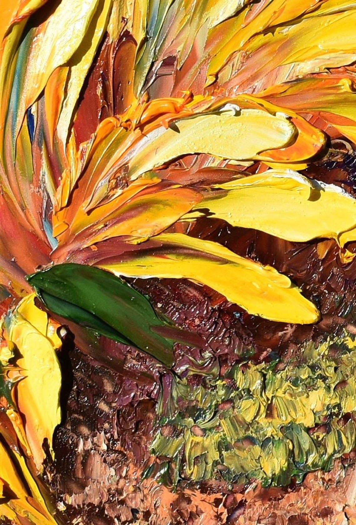 Sunflower Painting Floral Painting Sunflower Summer Art Sunflower Wall Art Impasto Painting Floral Oil Painting Textured Flower Oil Art - Image 4