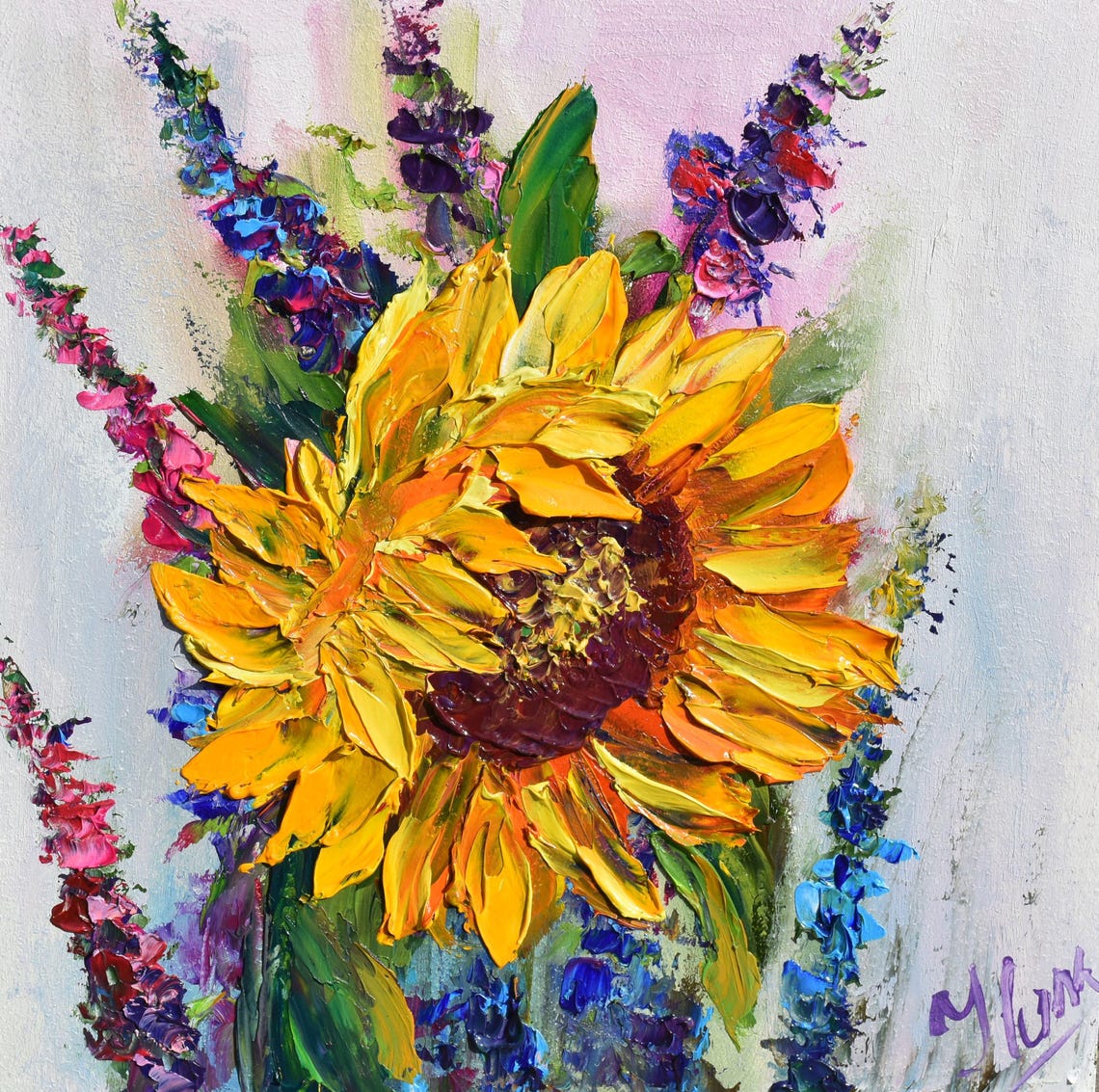 Sunflowers Painting Small Wall Art Meadow Wall Art Landscape Painting Orange Flower Wildflowers Painting Sunflower Flower Art Sunflower Art