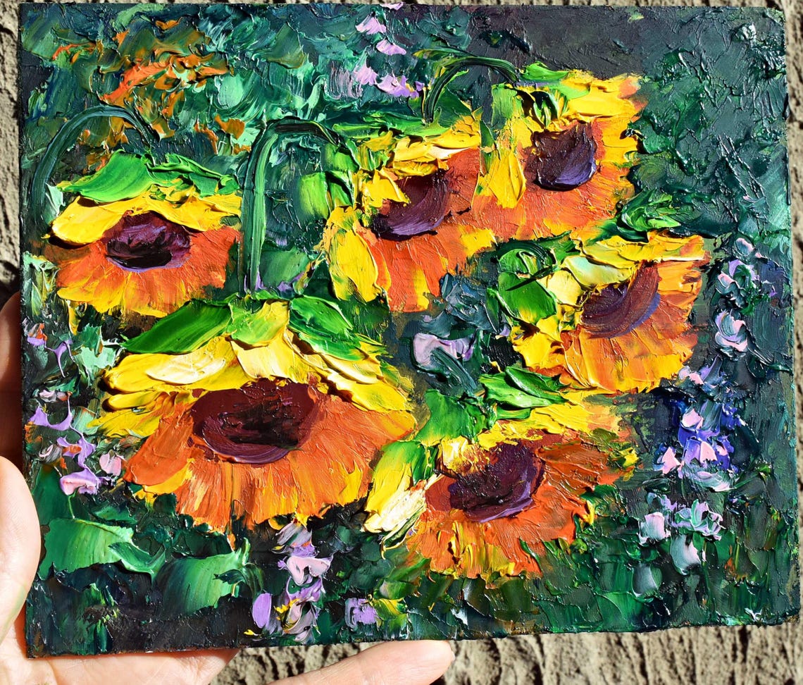Sunflower Bouquet in Dark Green Garden Framed Style Oil Painting Print - Image 5