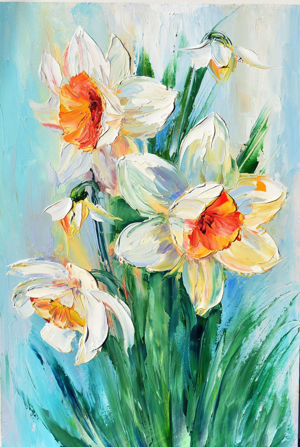 Daffodils Painting Landscape Painting Wildflowers Painting Spring Flowers Painting Impasto Oil Painting Palette Knife Art Floral Artwork Oil - Image 2
