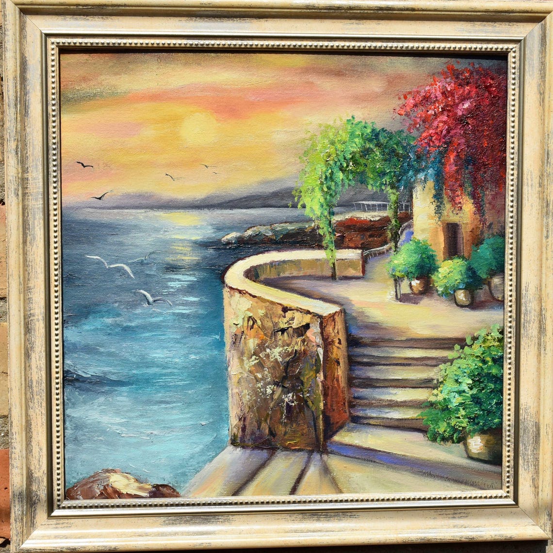 Seascape Painting Art Painting Sea Art Sea Sunset Painting Landscape Tropical Painting Beach Painting Tropical Landscape Original Painting - Image 3