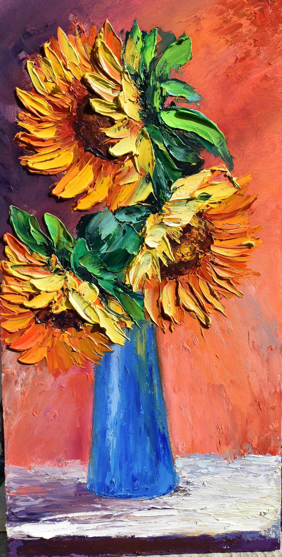 Impasto Painting Sunflowers Painting Floral Artwork Oil Art Colorful Painting Small Oil Painting Yellow Flower Art Textured Wall Art