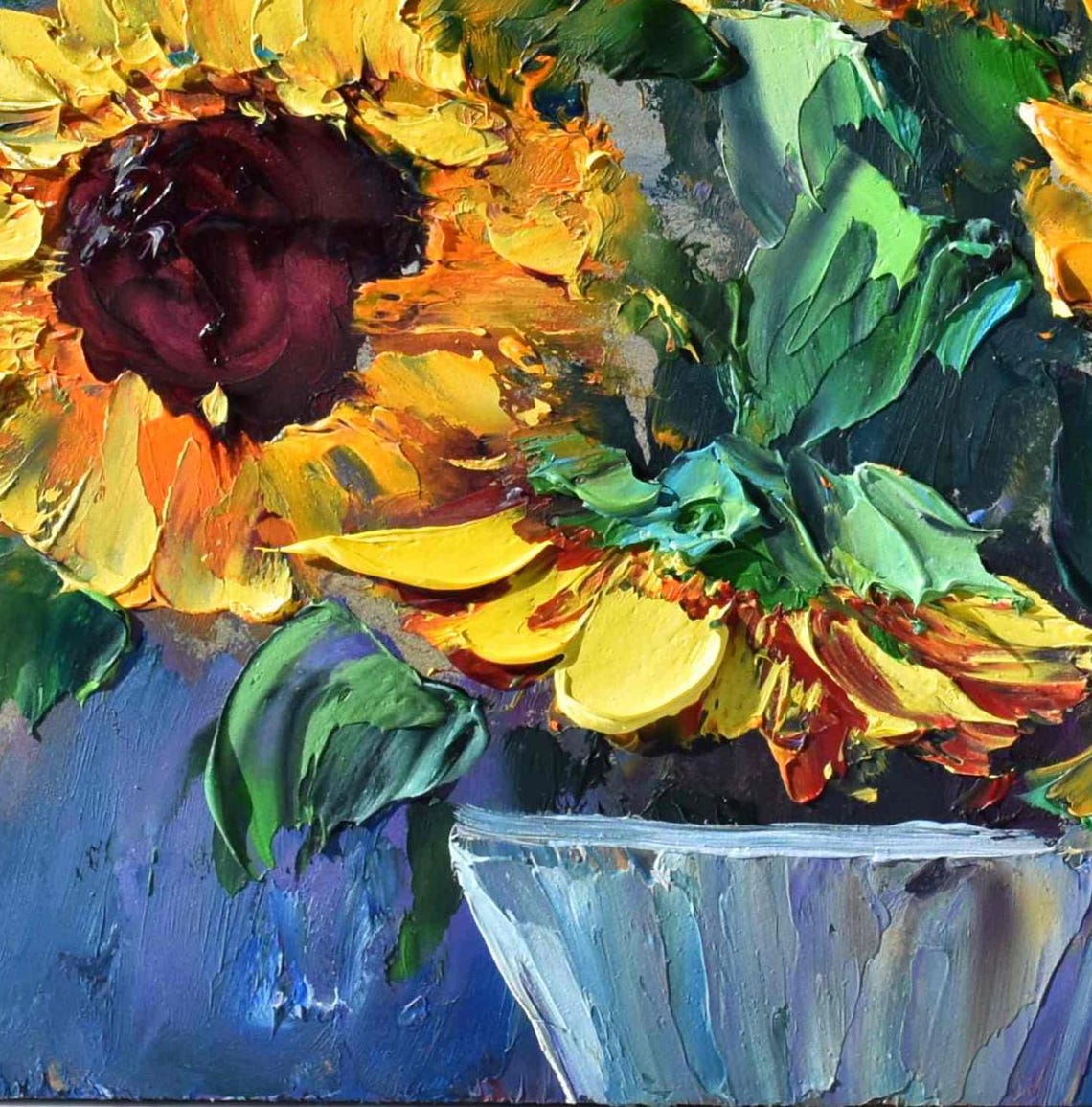 Sunflowers Oil Art Still Life Artwork Small Wall Art Sunflower Art Oil Paint Wall Art Impasto Painting Floral Artwork Still Life Painting - Image 5