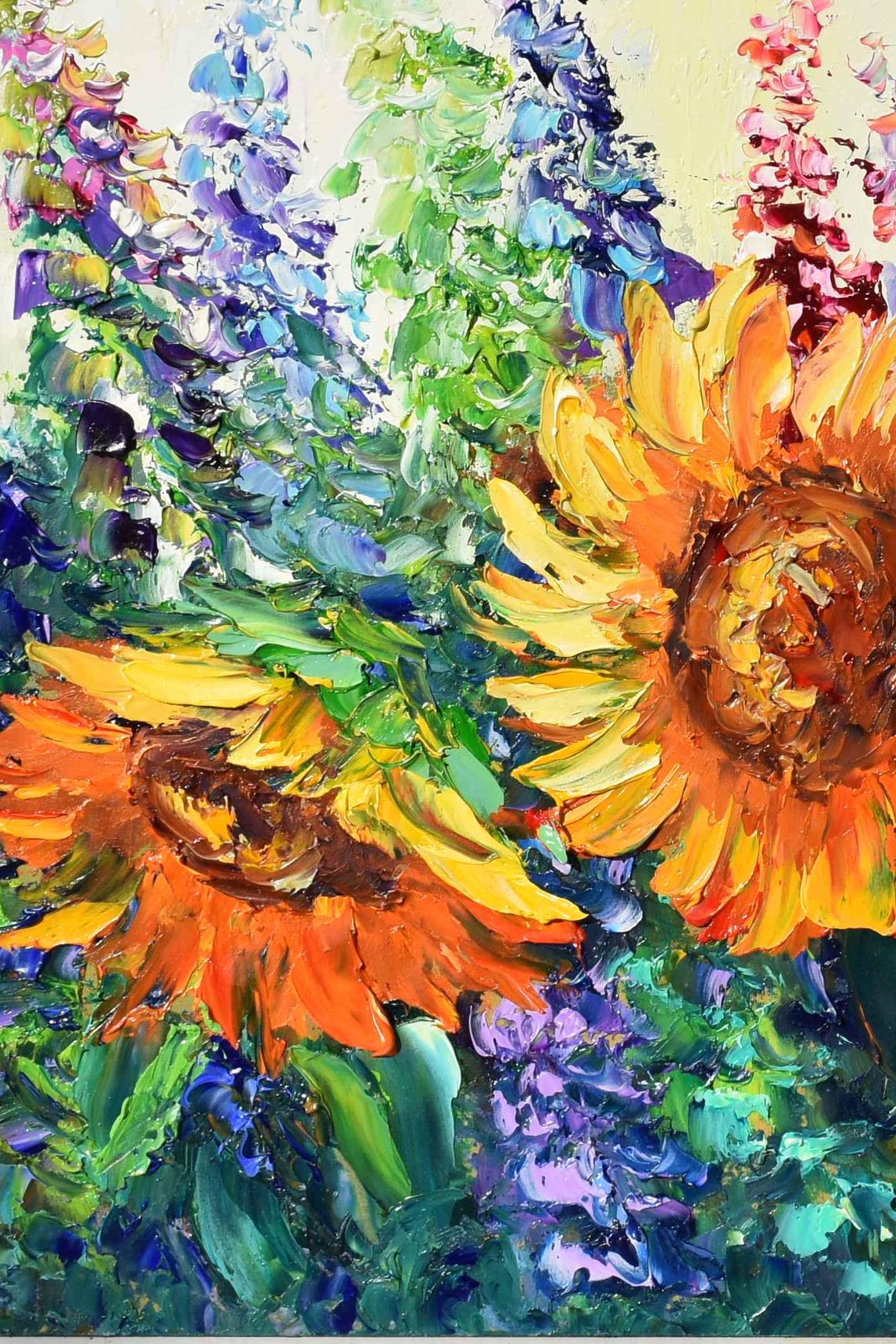 Sunflower Painting Landscape Painting Sunflower Art Purple Wildflowers Art Meadow Flowers Art Yellow Flower Art Floral Painting Sunflower - Image 5