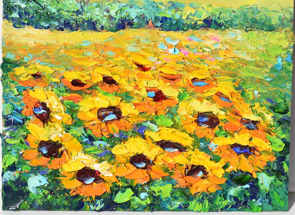 Sunflowers Painting Sunflower Art Field Of Sunflowers Art Flower Painting Sunflower Artwork Floral Oil Painting Flower Artwork Oil Impasto - Image 5