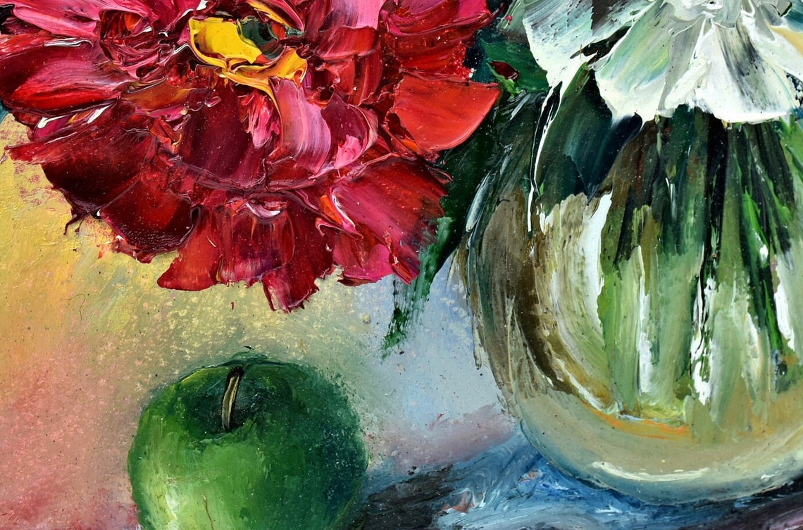 Peony Oil Painting Abstract Flower Pink Original Peony Art Flower Oil Painting Pink Peonies Oil Still Life Painting Pink Floral Wall Art - Image 3