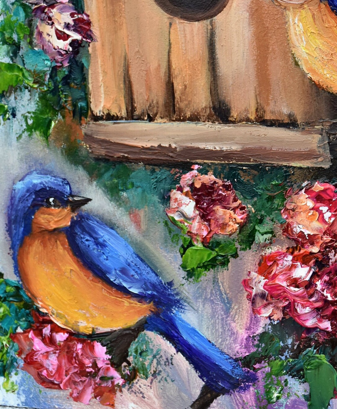 Birds Painting Birds Art Bird Oil Painting Birds Art Work Floral Painting Original Art Bird Birds Nest Art Bright Bird Art Painting Of Flowe - Image 2