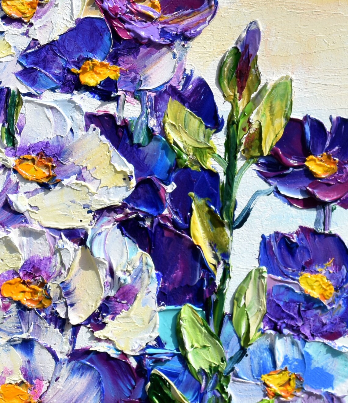 Purple Delphinium Spikes Bloom Garden Impasto Floral Painting Poster - Image 5