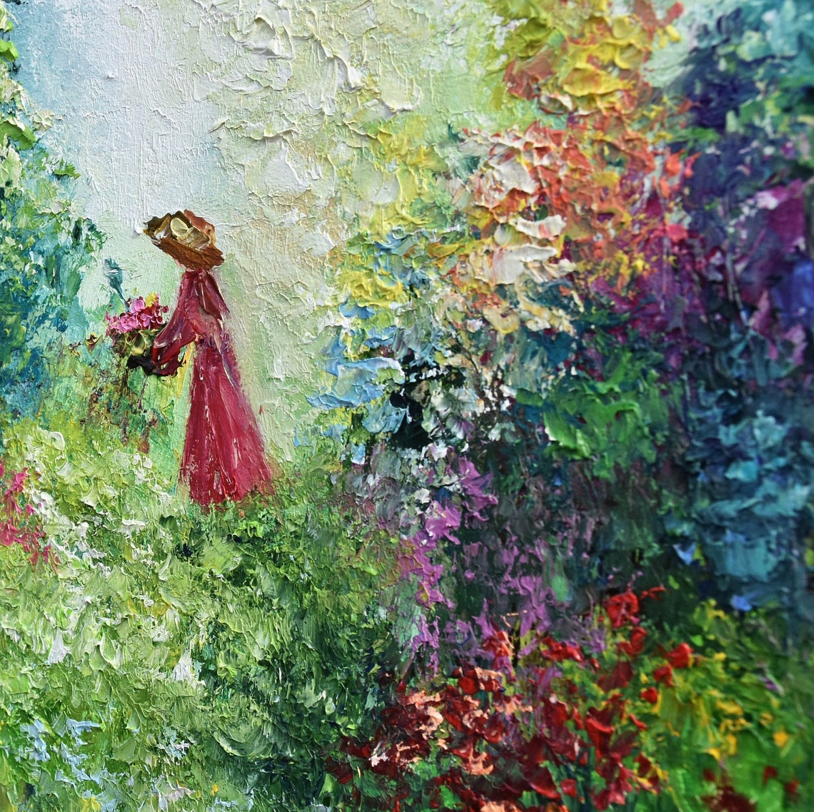 Landscape Girl Painting In Oil Painting Landscape Nature Colorful Oil Art Miniature Painting Oil Art Romantic Wall Art Flower Girl Basket - Image 2