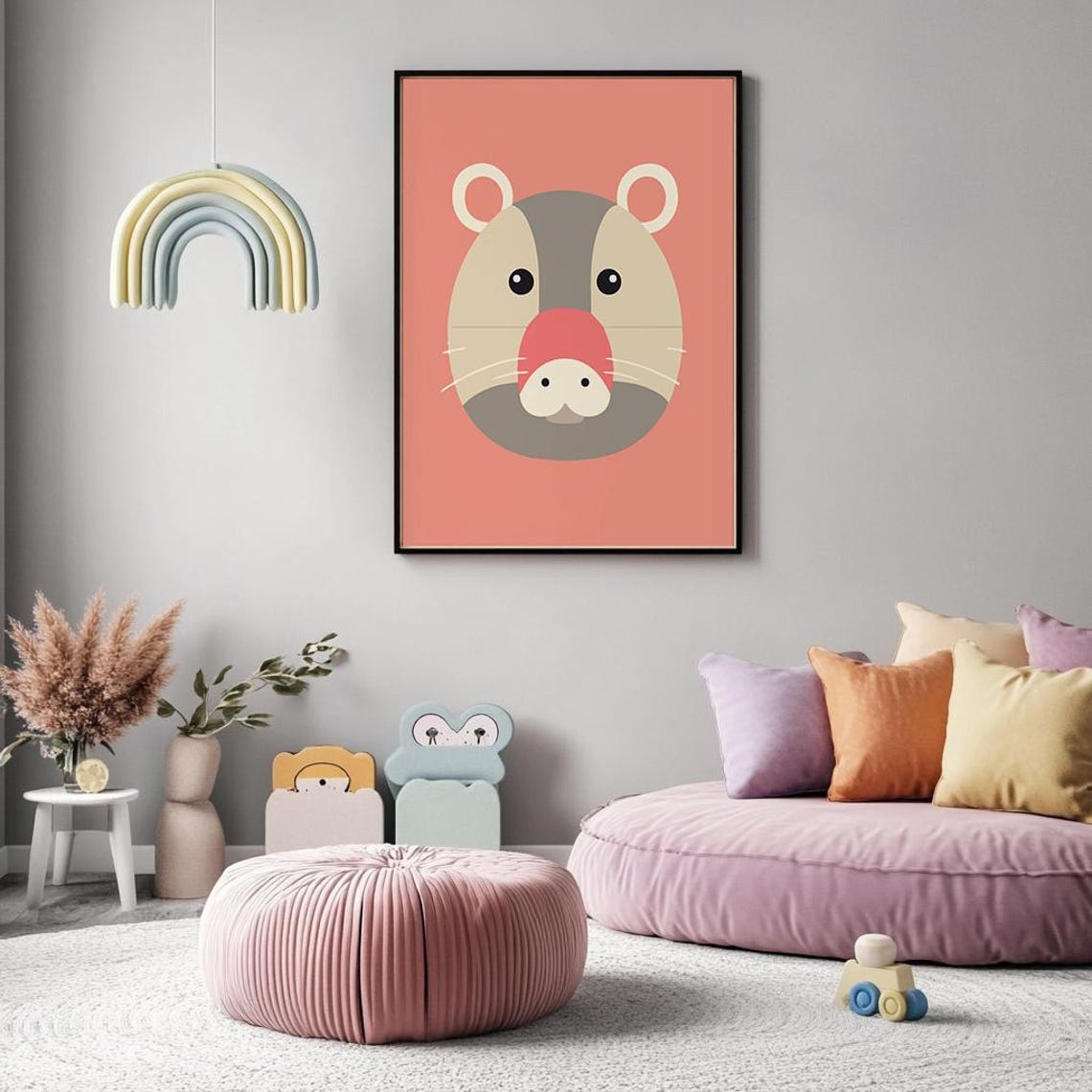 Minimalist Hamster Face On Coral Nursery Kids Animal Art Poster - Image 2