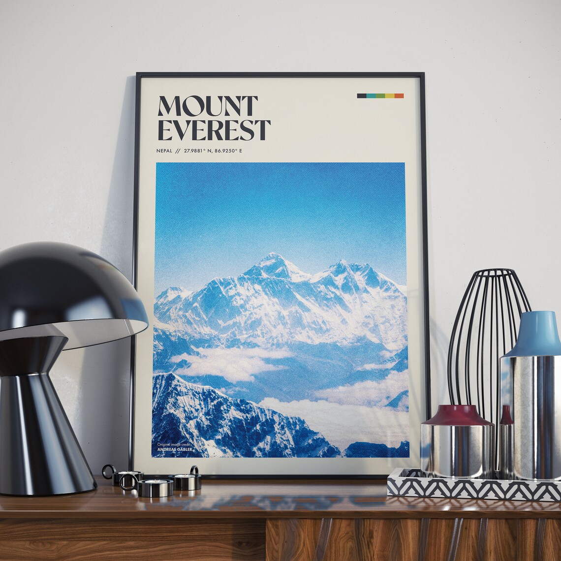 Mount Everest Retro Travel Poster, Mountain Landscape