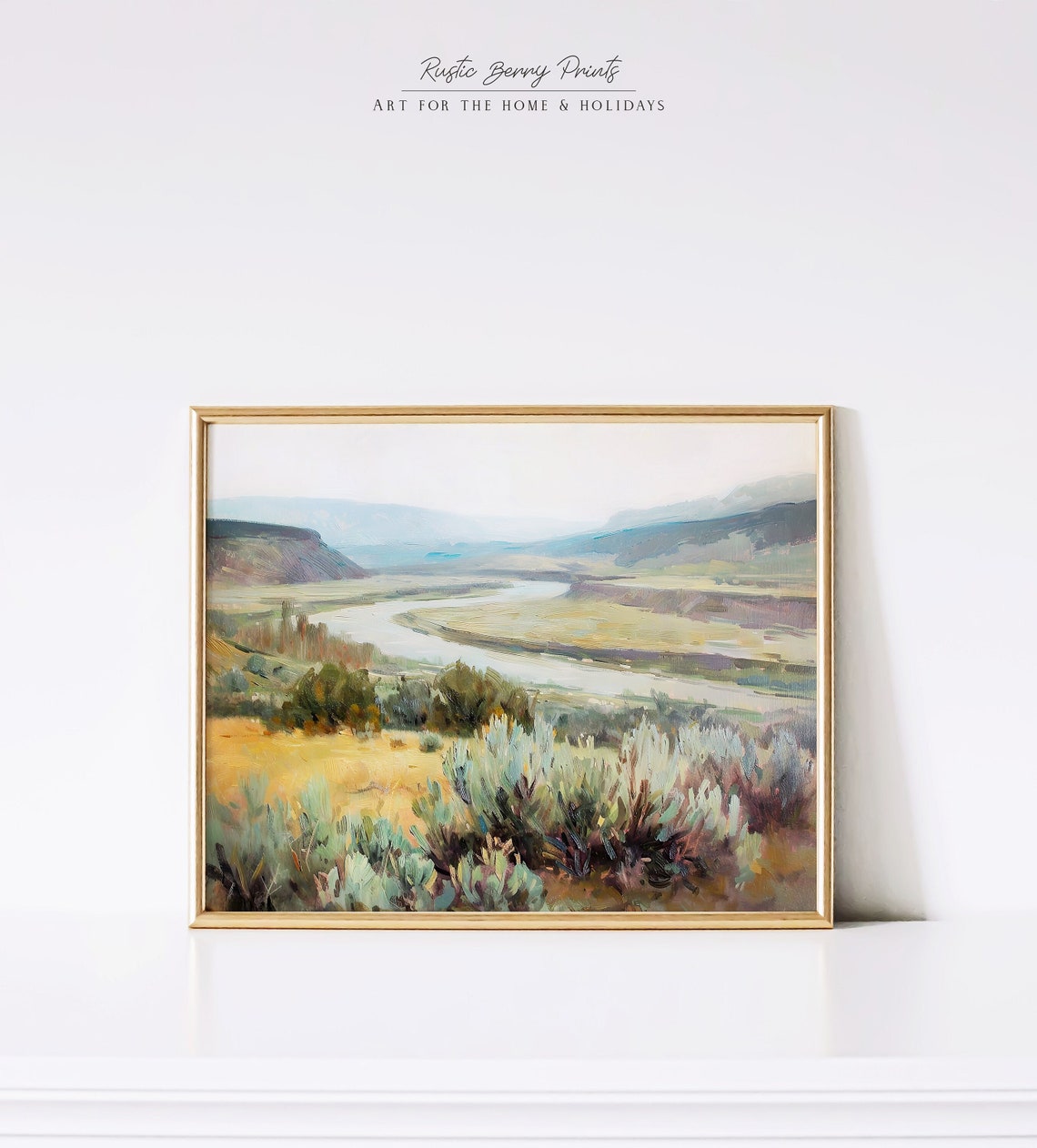 River Winding Through Golden Valley Hills Sagebrush Landscape Poster
