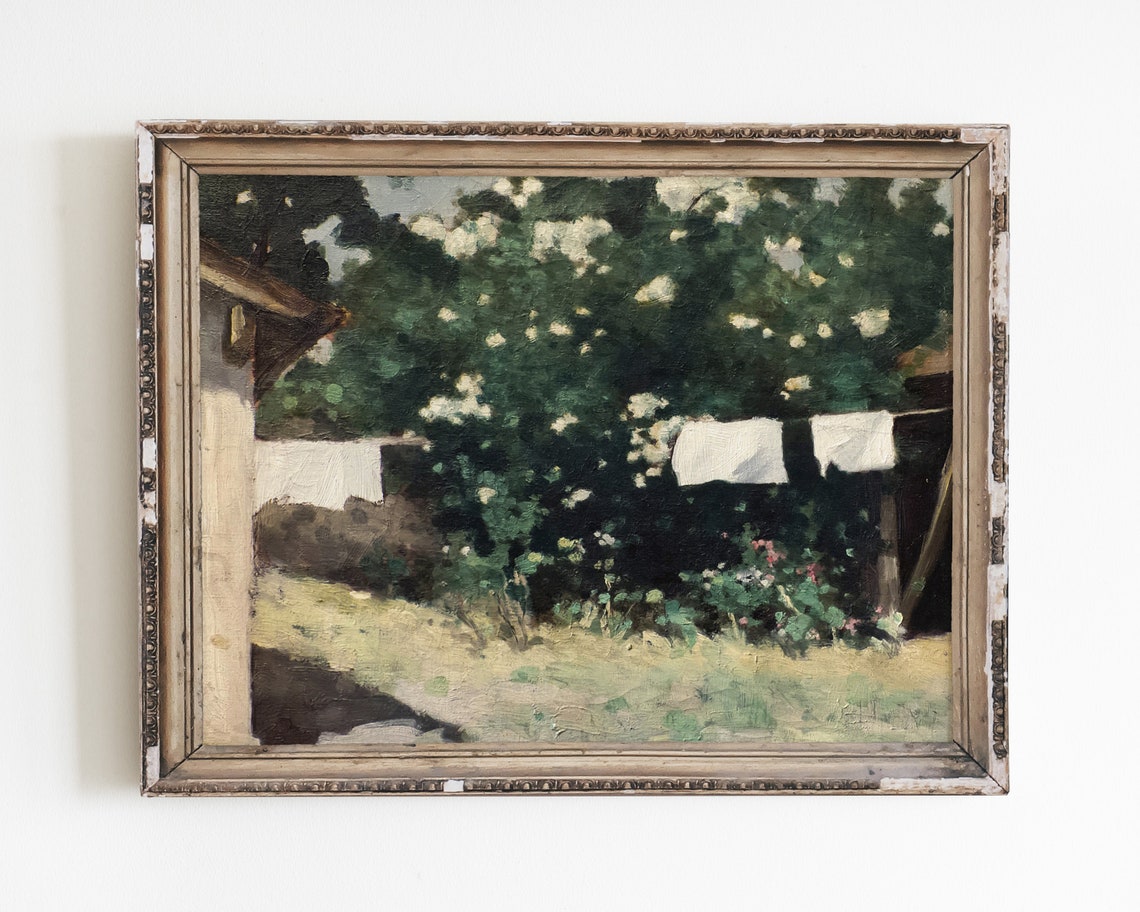 Laundry Room Art Vintage Oil Painting Landscape Painting Laundry Print Landscape Art French Country Wall Decor Farmhouse Print
