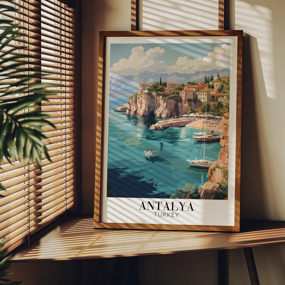 Antalya Turkey Cliff Beach Cove Sailboats Turquoise Sea Poster - Image 3