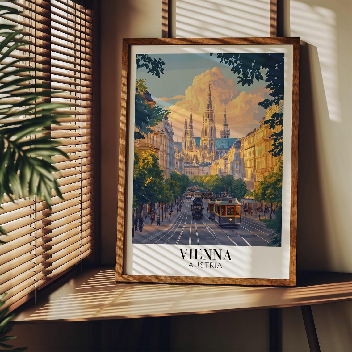 Vienna Austria Vintage Tram Street Gothic Cathedral View Poster - Image 3