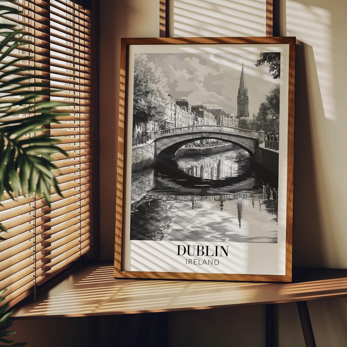 Dublin Ireland Historic Stone Bridge Monochrome Travel Poster - Image 2