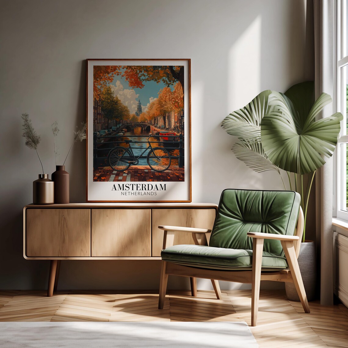 Amsterdam Autumn Canal Bicycle On Bridge Netherlands Travel Poster - Image 3