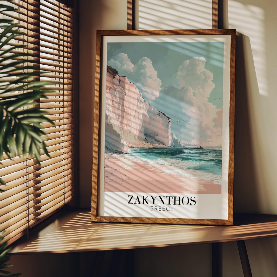 Zakynthos Greece White Cliffs Pastel Beach Morning Calm Travel Poster - Image 4