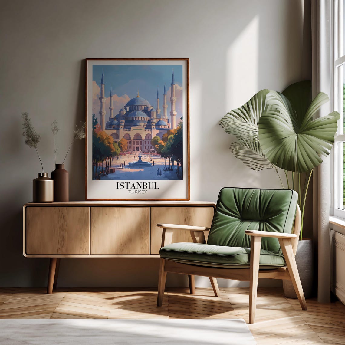 Istanbul Turkey Blue Mosque Grand Facade in Golden Light Travel Poster - Image 2