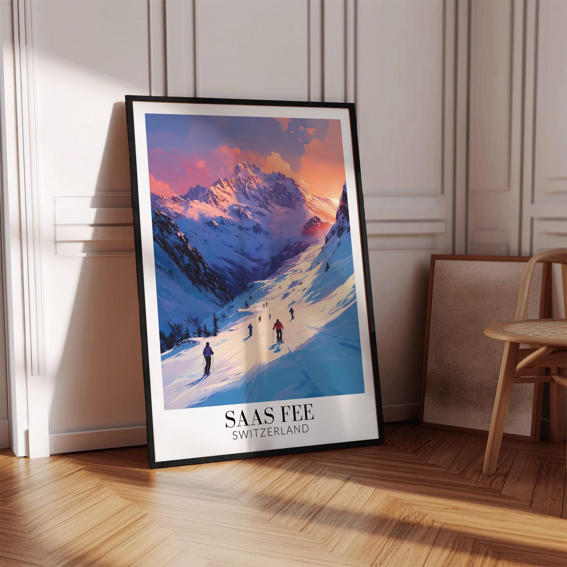 Saas Fee Switzerland Alpine Ski Slope Sunset Mountain Art Poster - Image 4