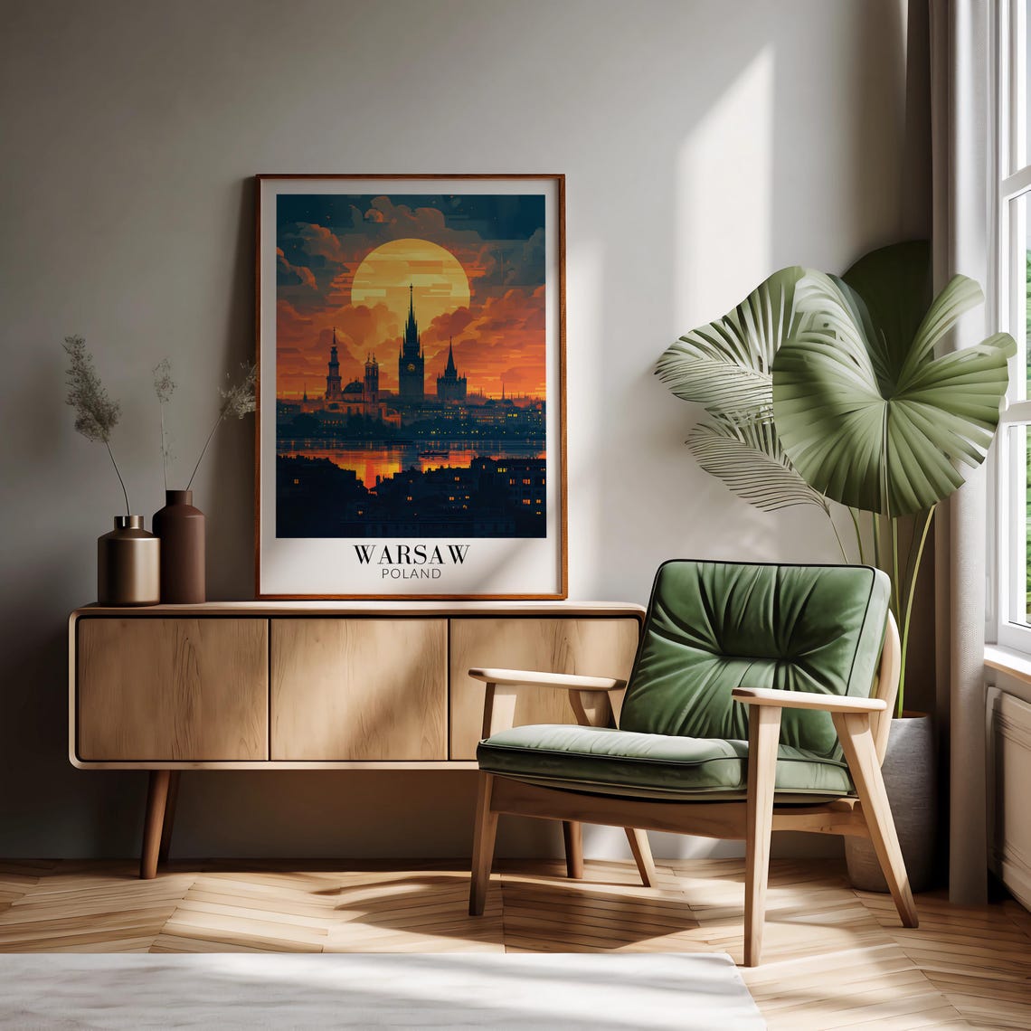 Historic Warsaw Poland Amber Sunset Old Town Skyline Art Poster - Image 2