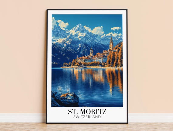 St Moritz Print St Moritz Switzerland Travel Wall Hanging Home Decoration Gift For Art Lovers St Moritz Wall Poster Art