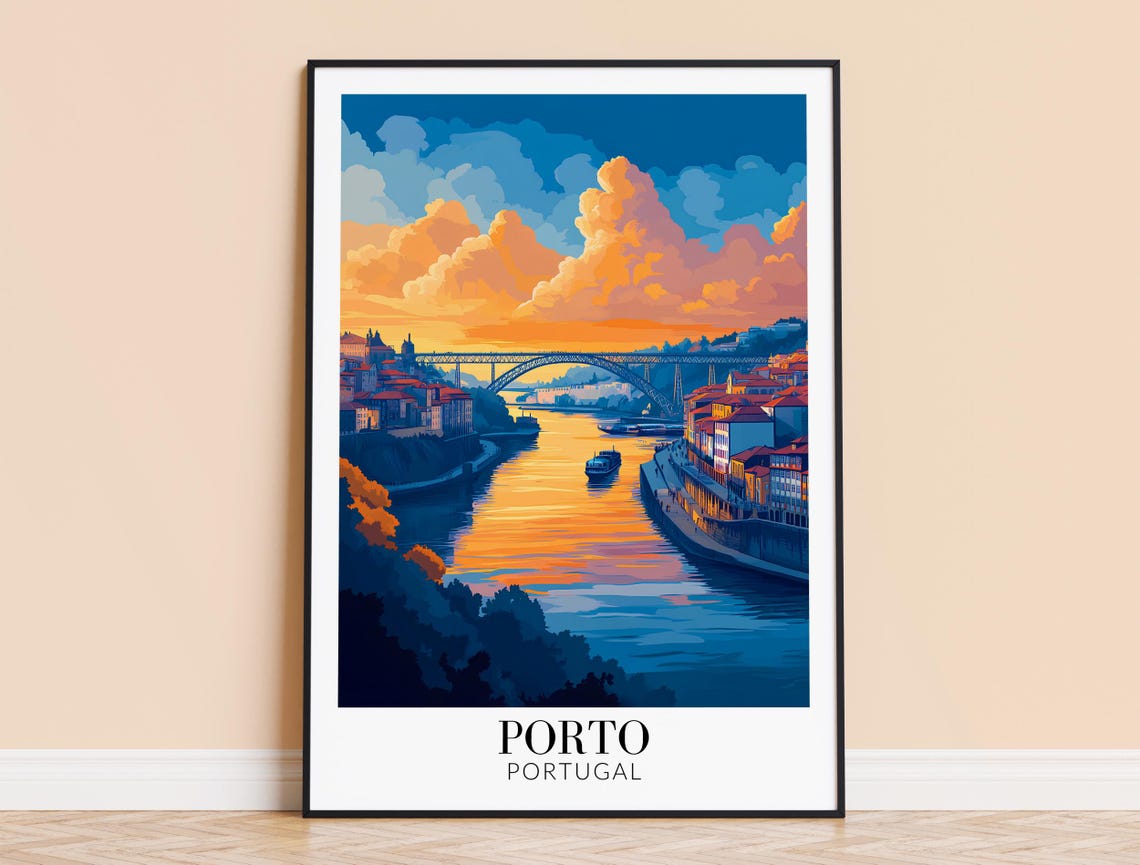 Porto Douro River Dom Luis Bridge Sunset Cityscape Travel Poster