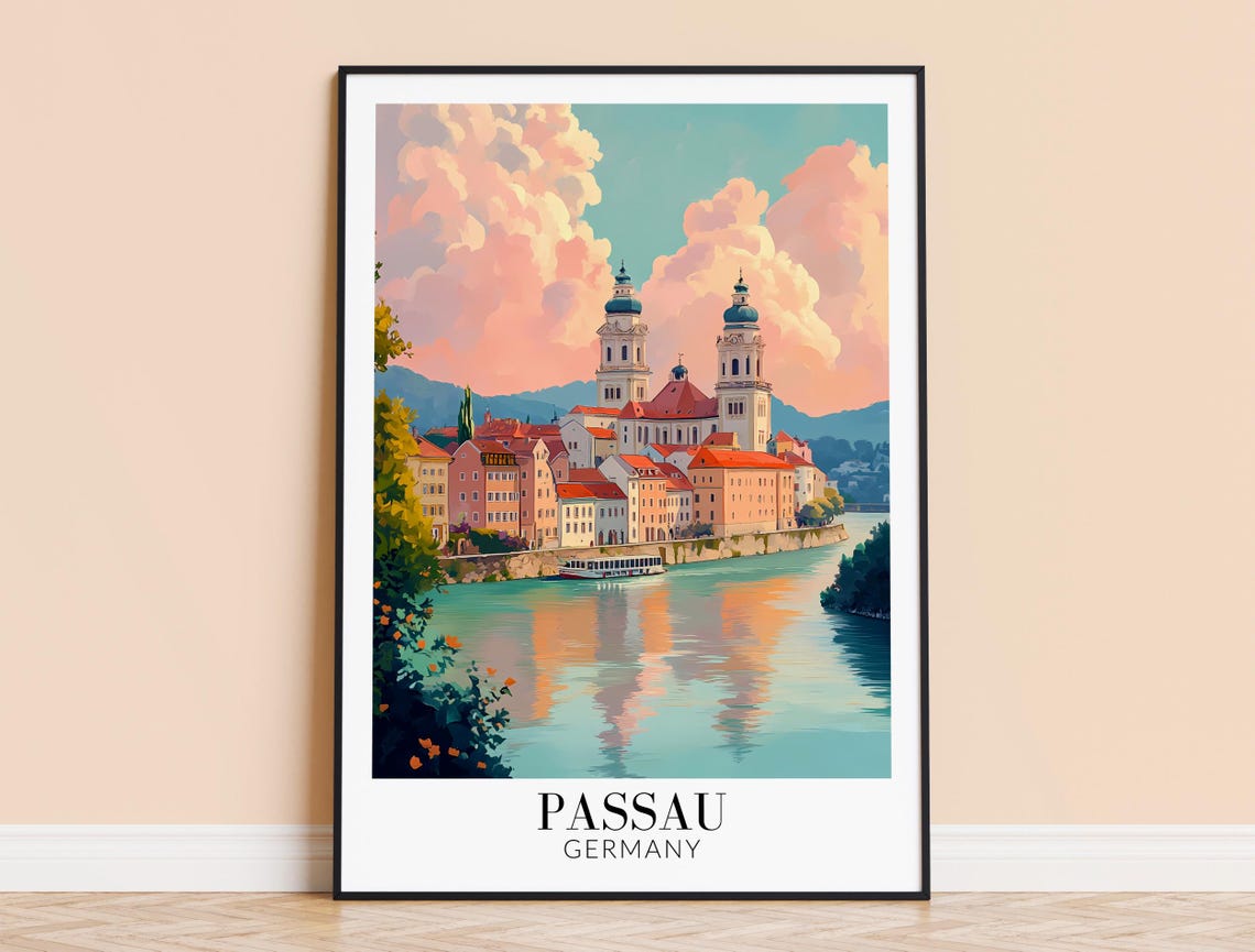 Passau Cathedral Twin Towers Riverside Sunset Germany Poster