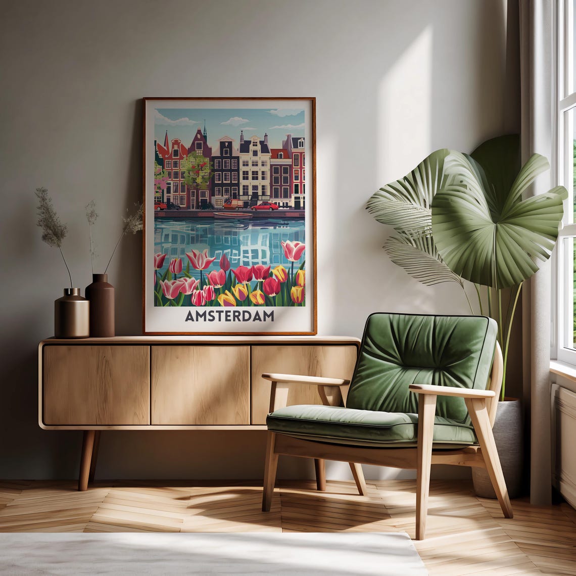 Amsterdam Canal Houses Tulips Netherlands Spring Cityscape Poster - Image 4