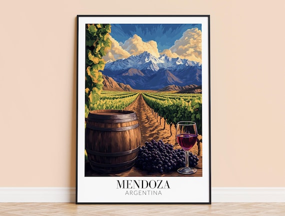 Mendoza Argentina Andes Mountain Vineyard Valley Travel Poster