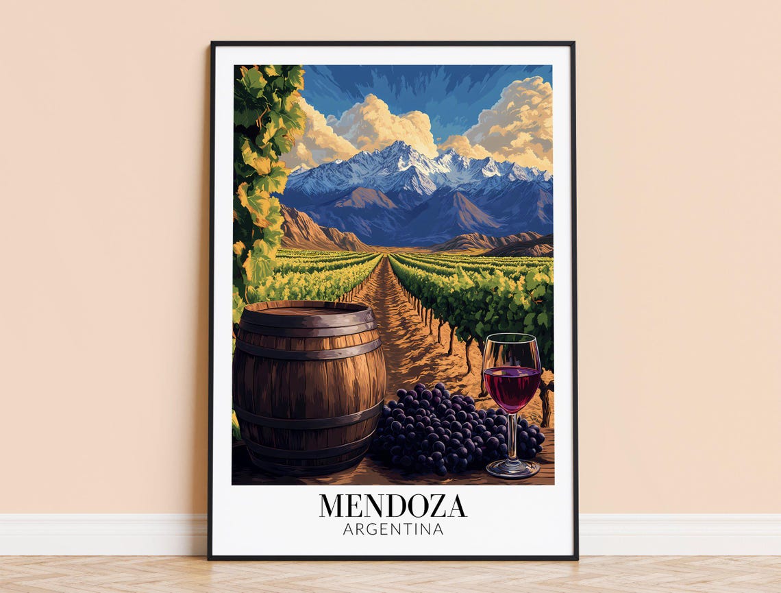 Mendoza Argentina Andes Mountain Vineyard Valley Travel Poster