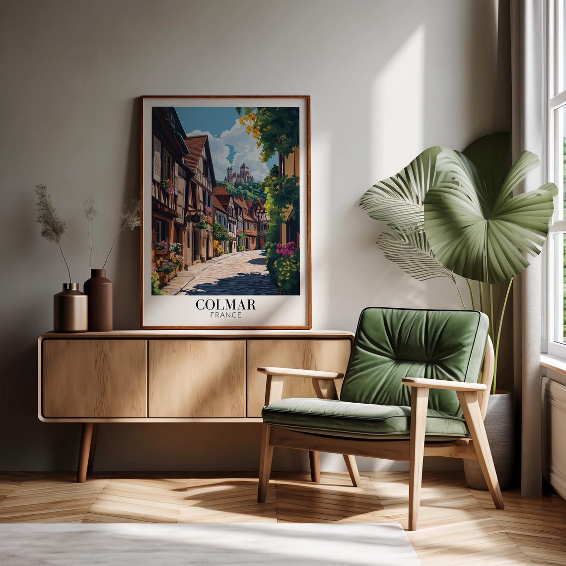 Colmar Half Timbered Street Flowers Hilltop Castle Travel Poster - Image 2