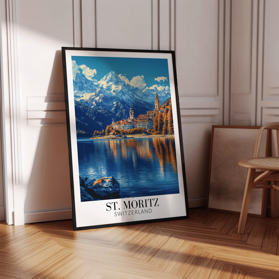 St. Moritz Lakeside Swiss Alpine Resort Town Summer Travel Poster - Image 4