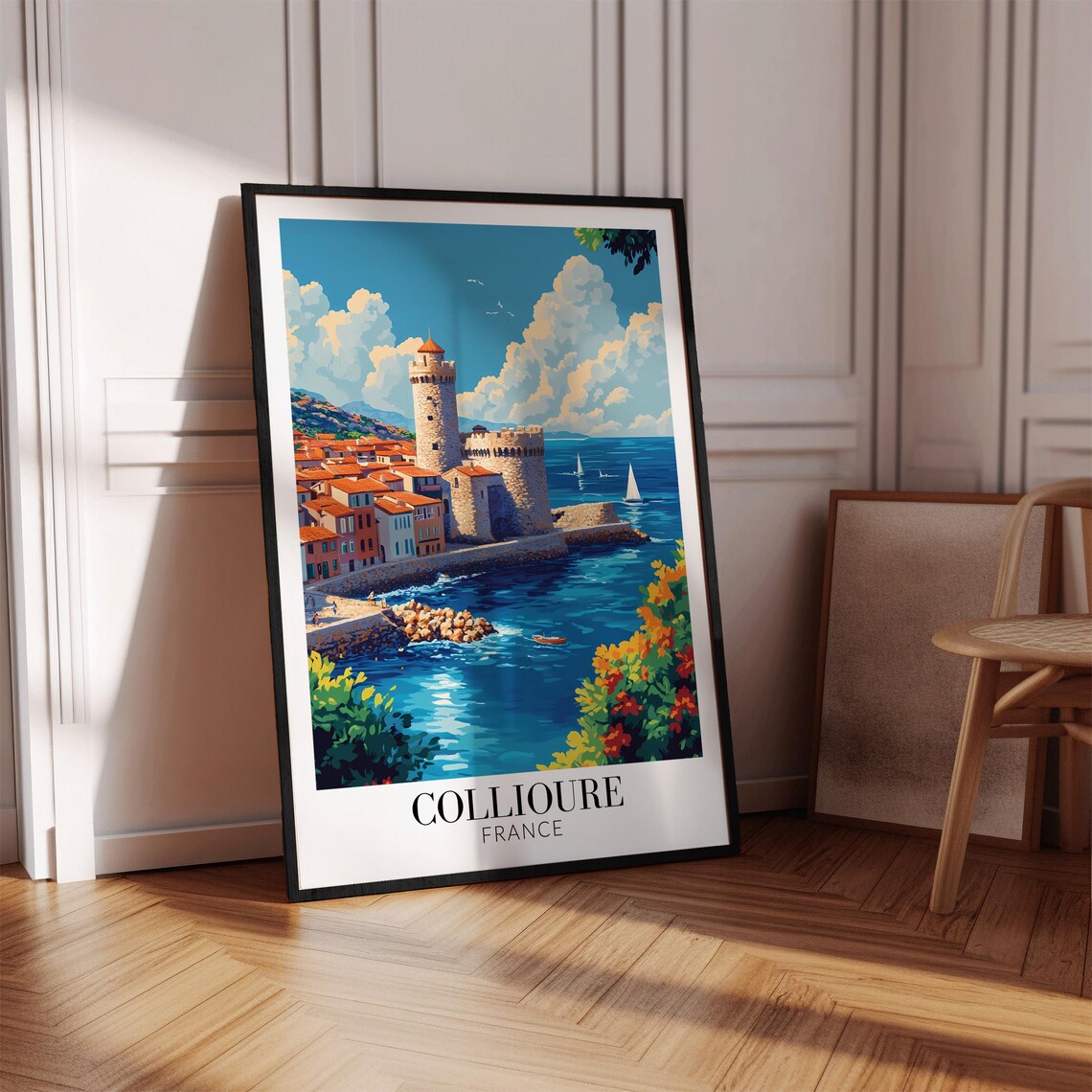 Collioure France Blue Daytime Castle Harbor Seascape Travel Poster - Image 4