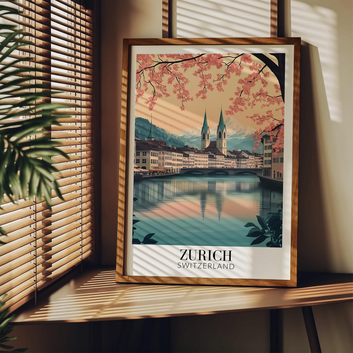 Zurich Switzerland River Blossom Spires Dawn Glow Travel Poster - Image 4