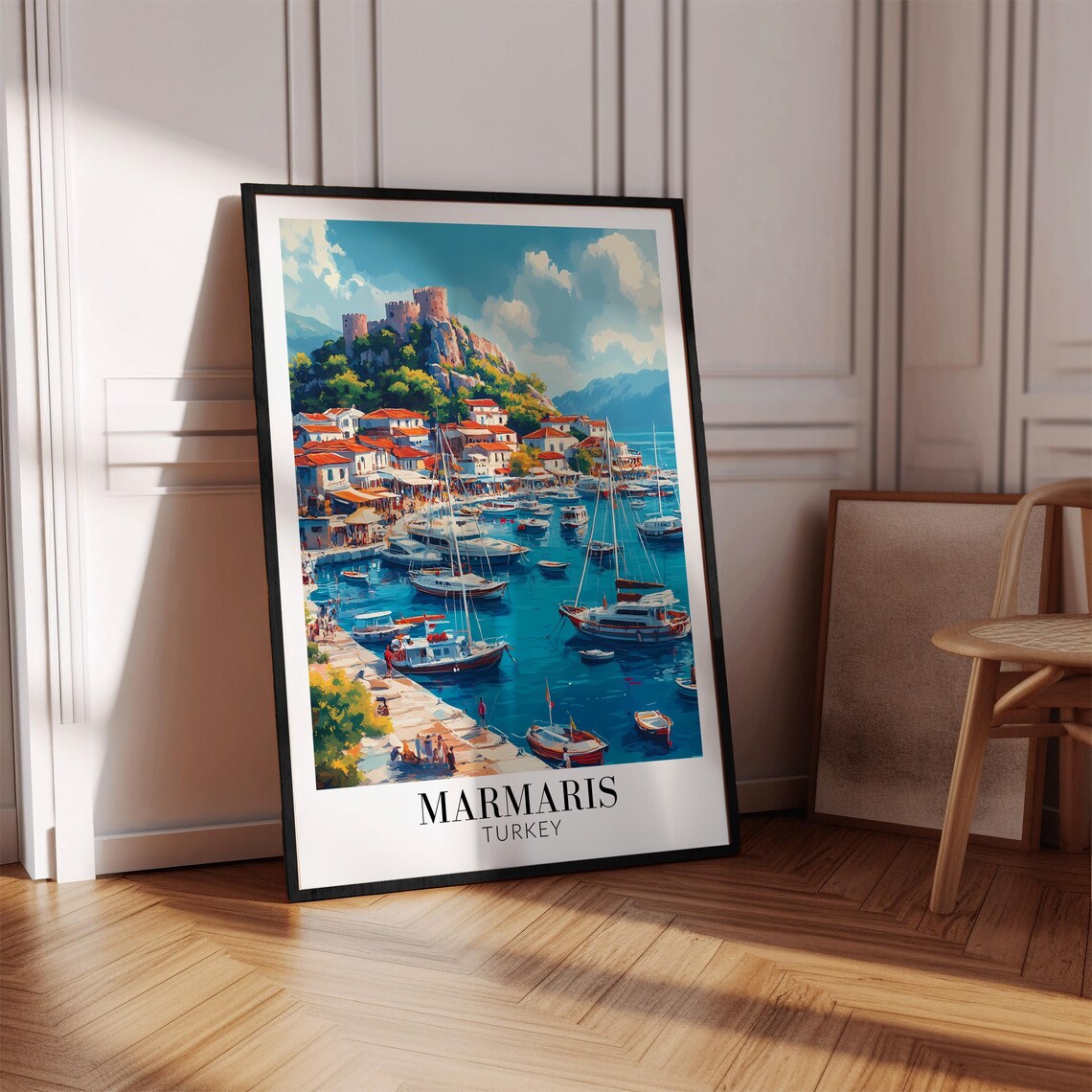 Marmaris Turkey Castle Hill Harbor Sailboat Marina Travel Poster - Image 4