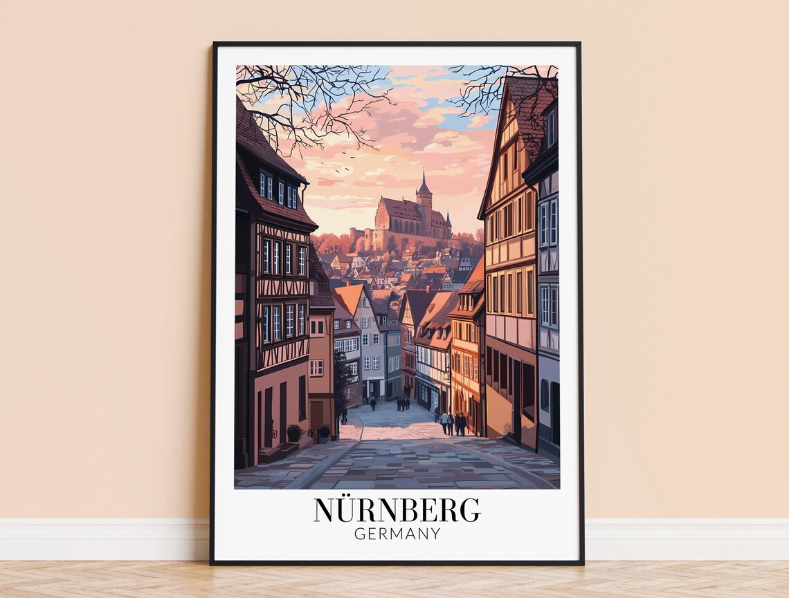 Nürnberg Germany Old Town Street Sunset Vintage Travel Poster