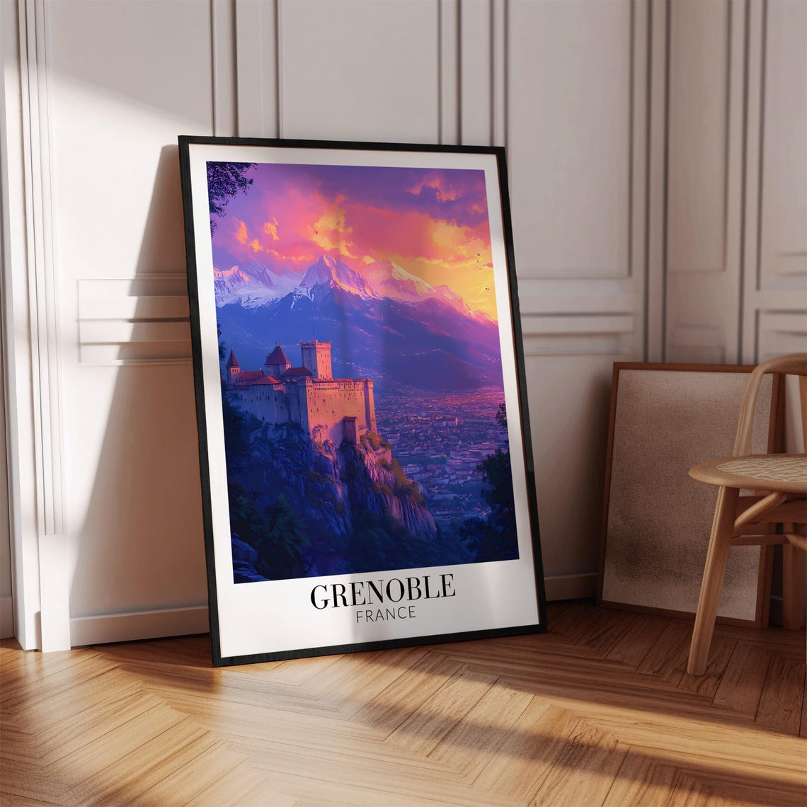 Grenoble Fortress on Hilltop at Purple Dusk Over City Poster - Image 4