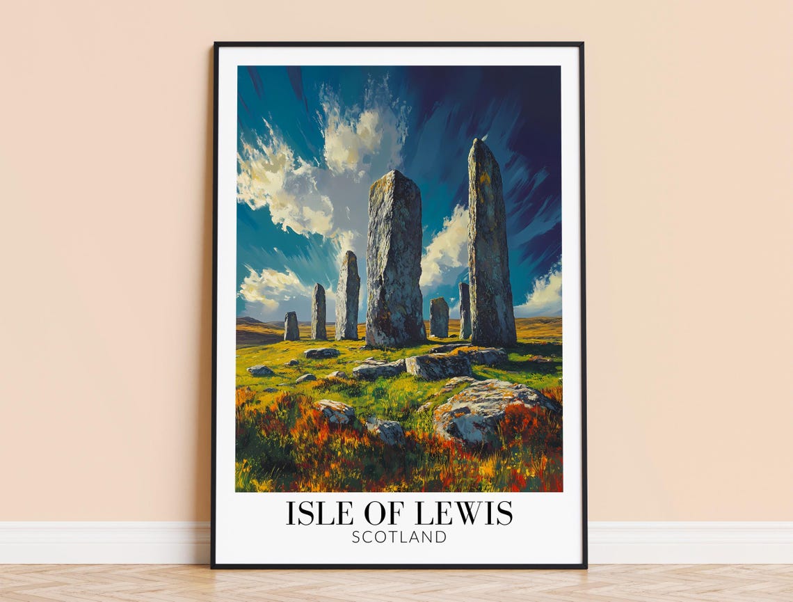 Isle of Lewis Standing Stones Under a Dramatic Sky Scotland Poster