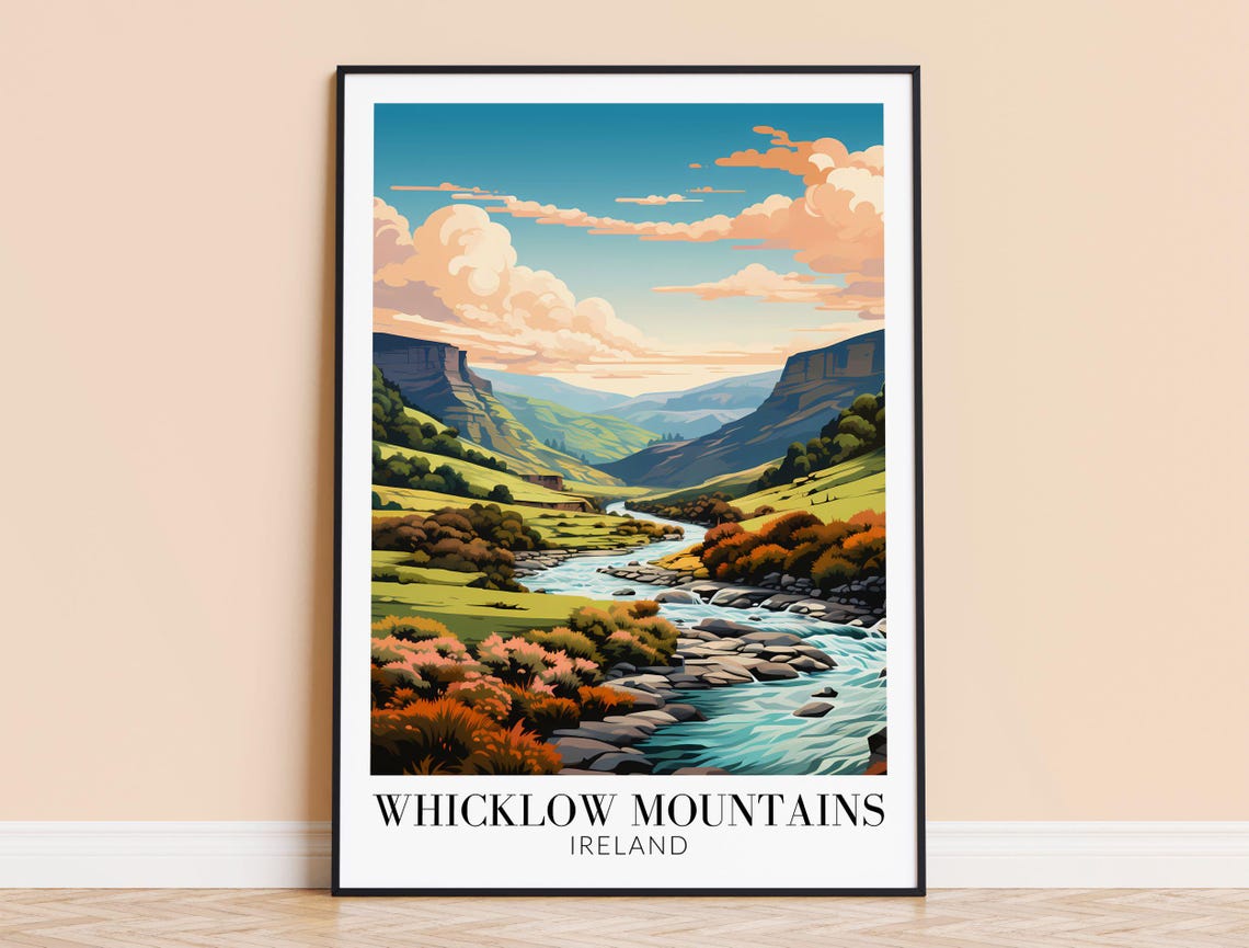 Whicklow Mountains Ireland Green River Valley Scenic Travel Poster