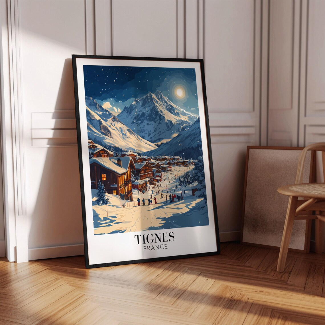 Tignes France Moonlit Snowy Village Winter Night Travel Poster - Image 4
