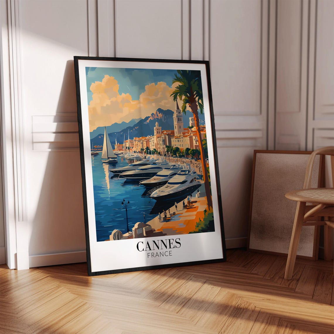 Cannes France Daytime Yacht Harbor Old Town Waterfront Scene Poster - Image 4