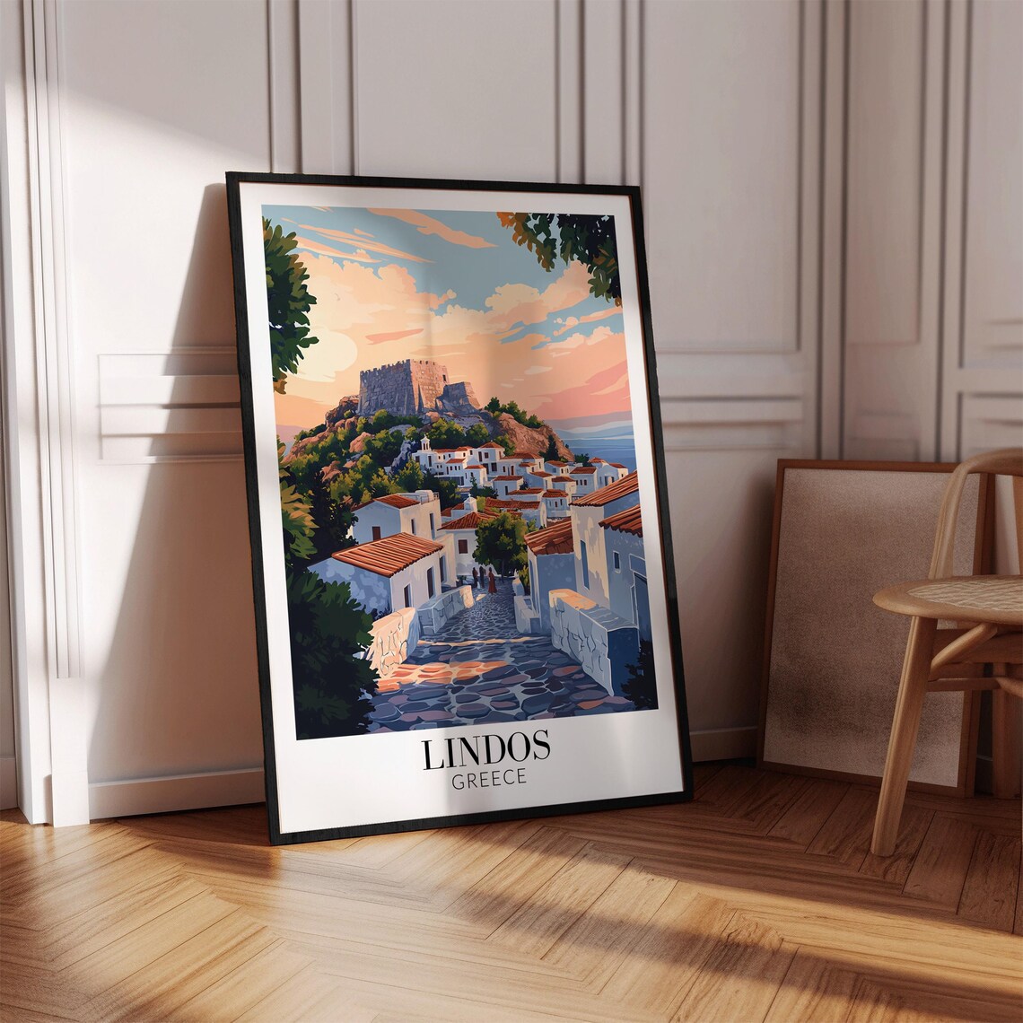 Lindos Greece Acropolis Castle Sunset Village Street Travel Poster - Image 2